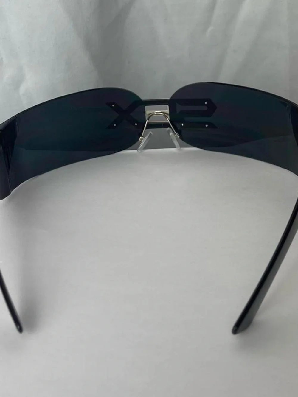 Sunglasses Shield Visor with Metal 'SEX' Logo - Black